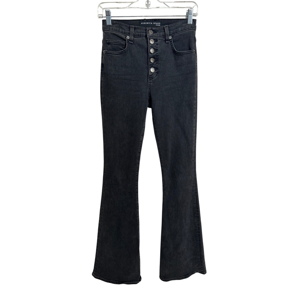 Veronica Beard Beverly High Rise Skinny Flare Jeans Charcoal Black Size 25